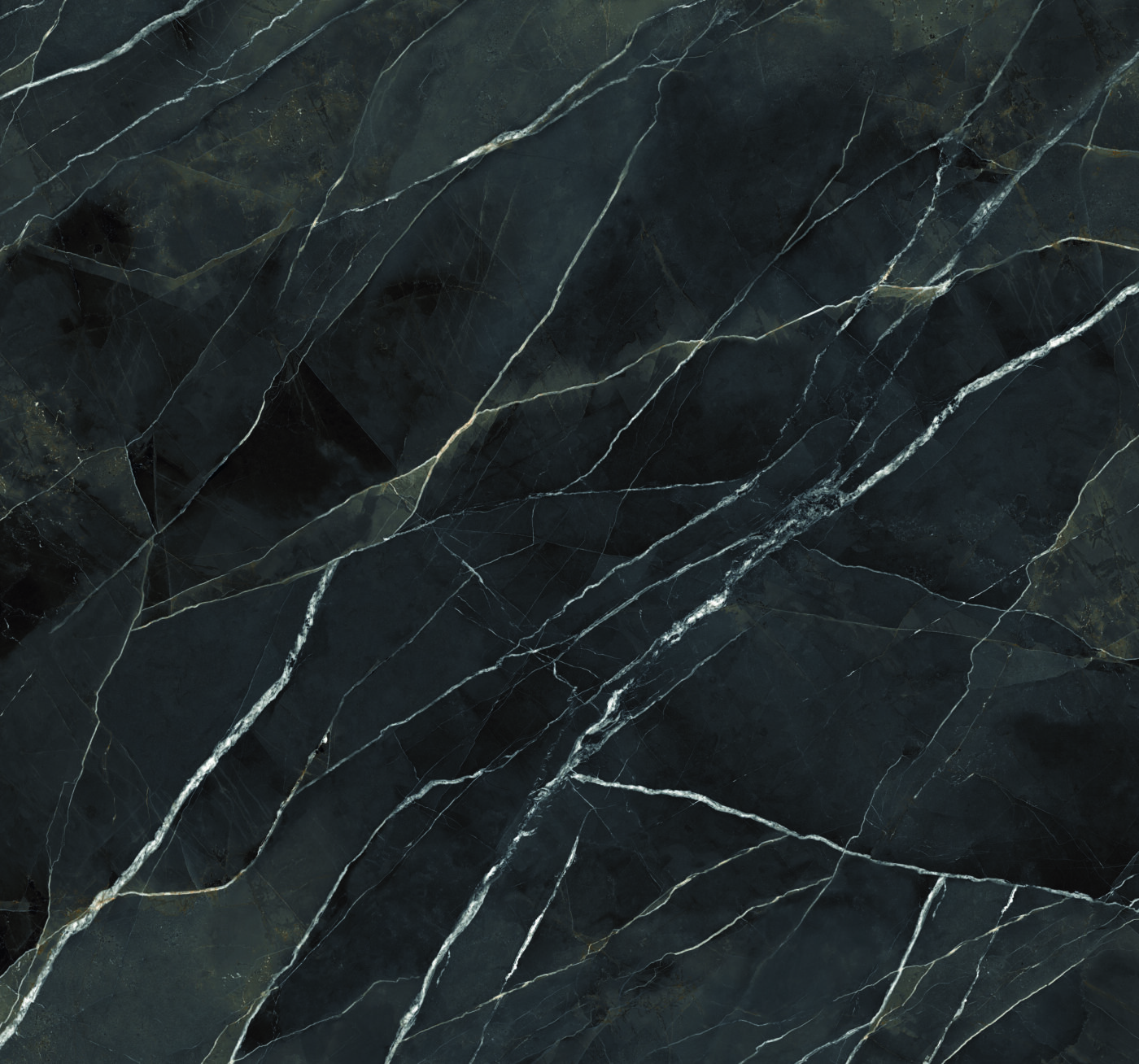 Laminam Calacatta Black musta taustaga plaat valgete veenidega, Polished Starlit viimistlus, laminaatlik pind, Marmi Futerno kataloogis esiletõstetud musta marmorimustriga toode