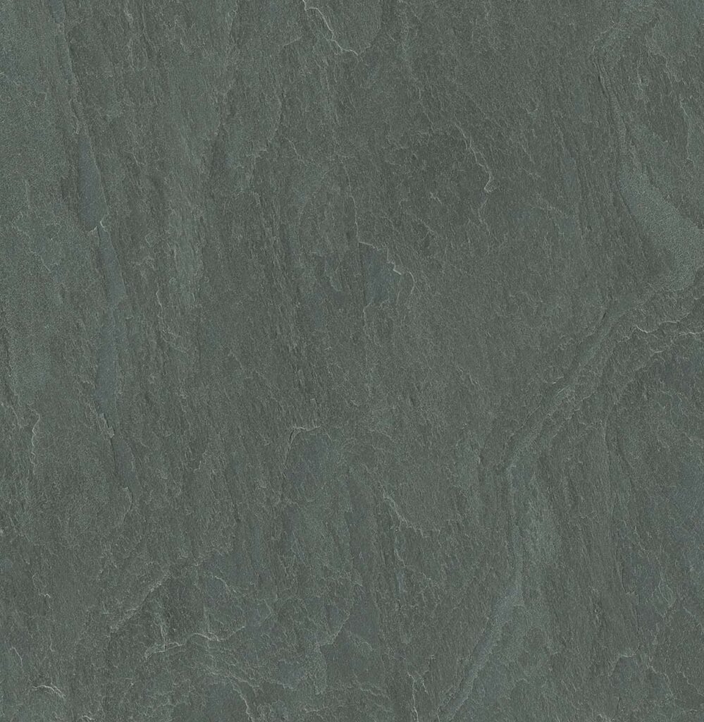 Laminam Amazzonia ceramic surface in deep rainforest green with subtle textured slate look, natural stone vein pattern and calm, rich tone finish