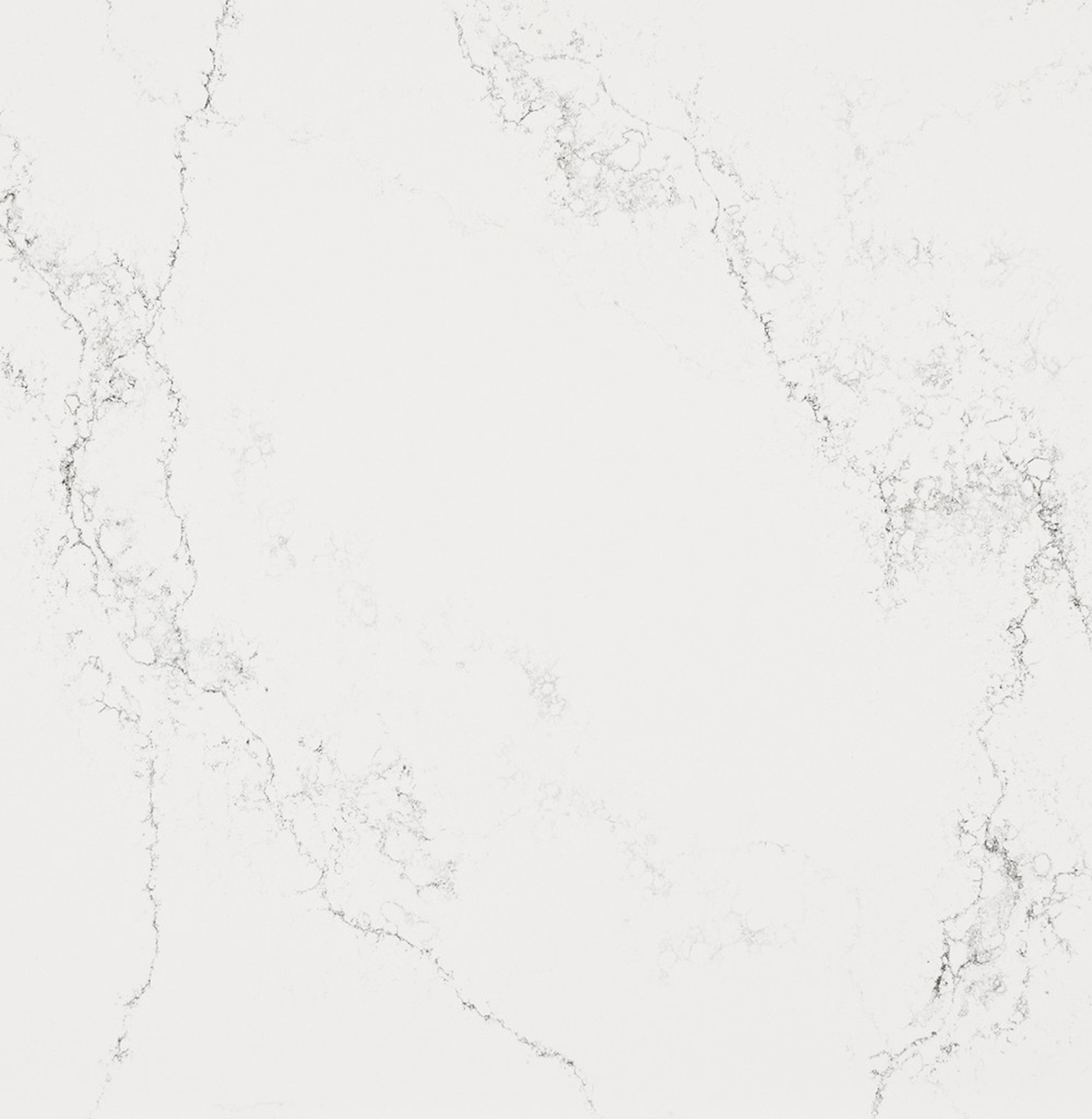 Caesarstone 5151 Empira White quartz with elegant grey veining and polished finish. Custom fabrication by Marmi Futerno.