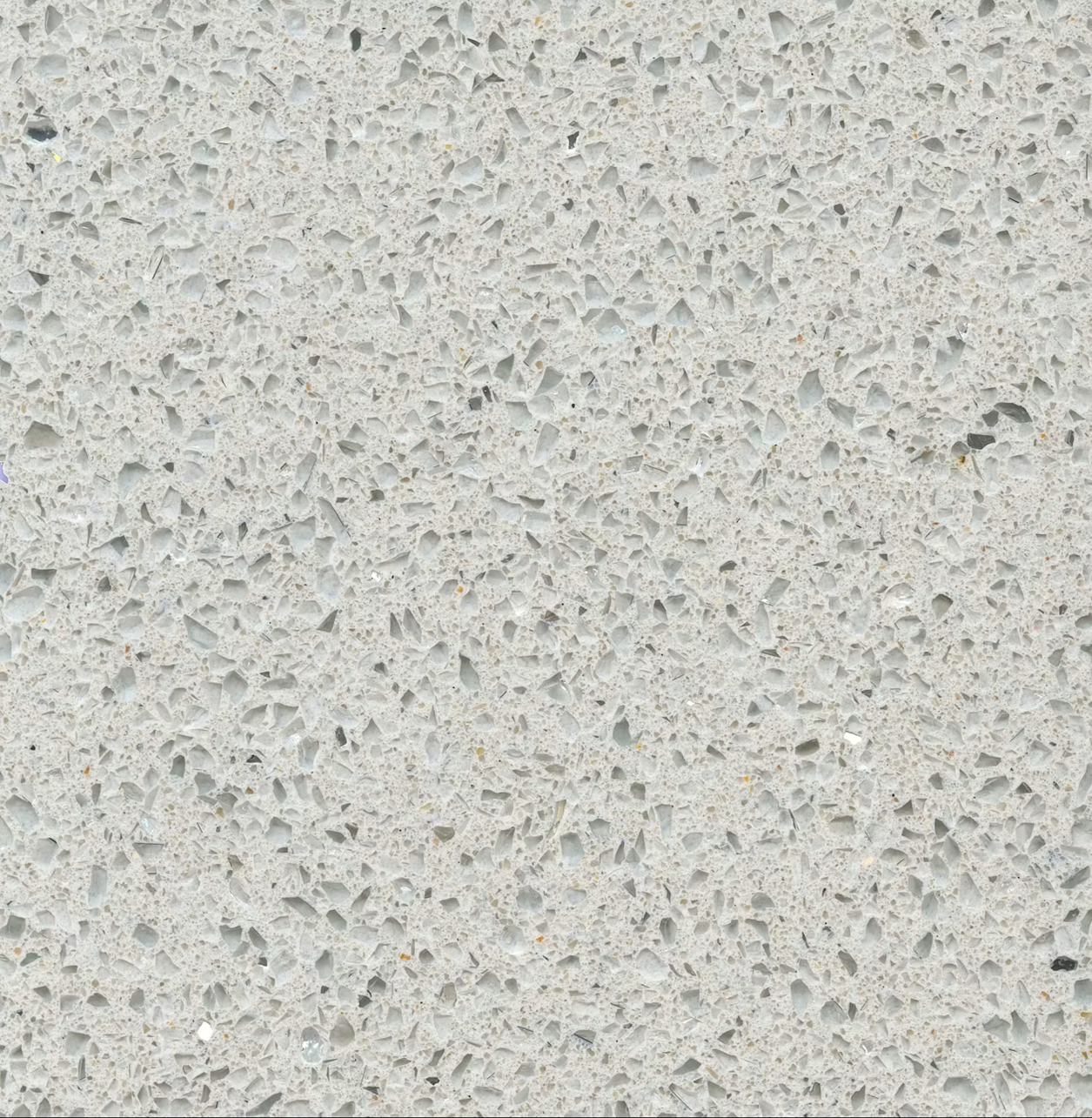 Close-up of Silestone Stellar Blanco countertop with white quartz chips