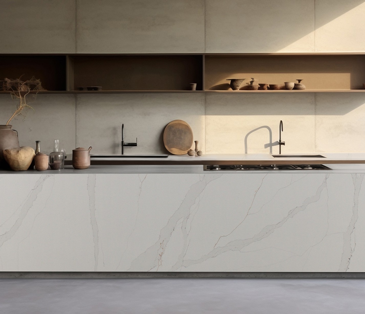 Avant Quartz 7550H Calacatta Cannes Gold shows a quartz surface with soft grey veining and subtle gold accents.