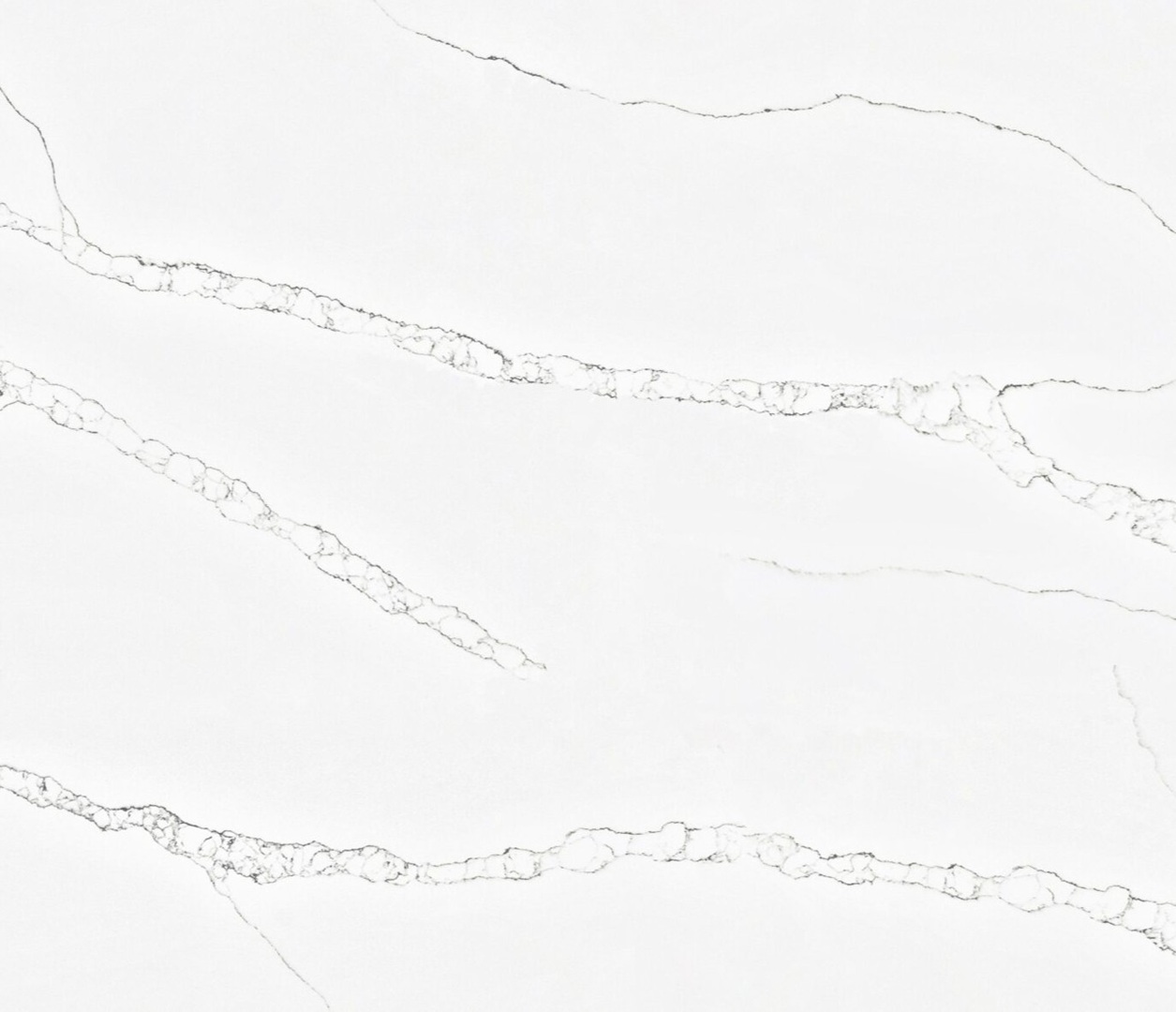 Avant Quartz 7000 Calacatta Eno: close-up of white quartz countertop with grey veining