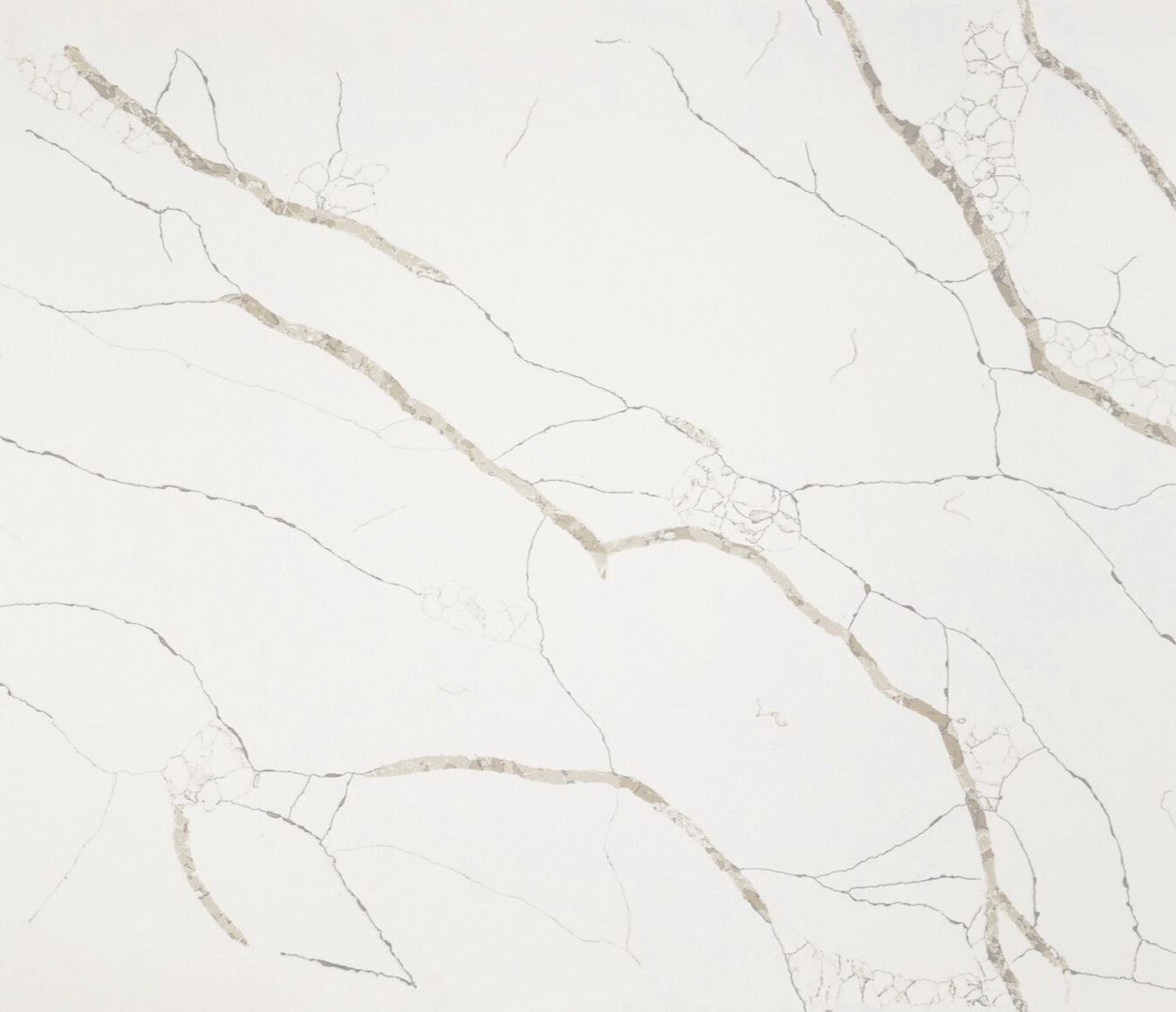 Avant Quartz 7400 Calacatta Dauphine: white quartz with subtle grey and gold veining