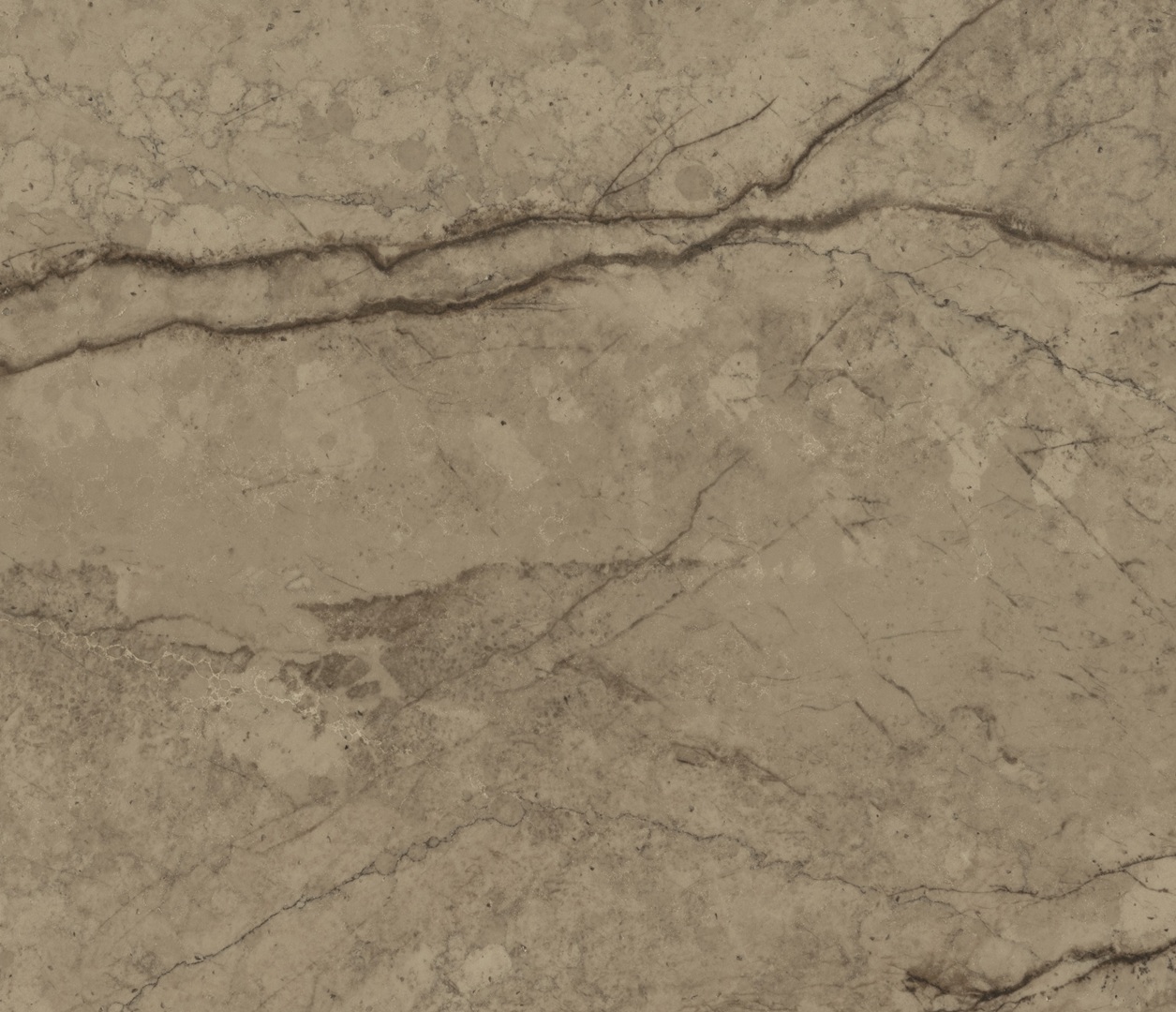 Close-up of beige marble with dark brown veining, showcasing natural stone texture.