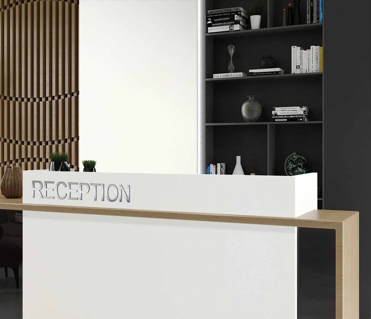 Avant Quartz 1012 Amiens reception desk with "RECEPTION" text.