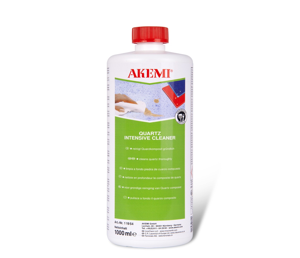 Marmi Futerno supplies AKEMI Quartz Intensive Cleaner for removing oil, grease, dirt and superficial stains from quartz countertops and other surfaces.