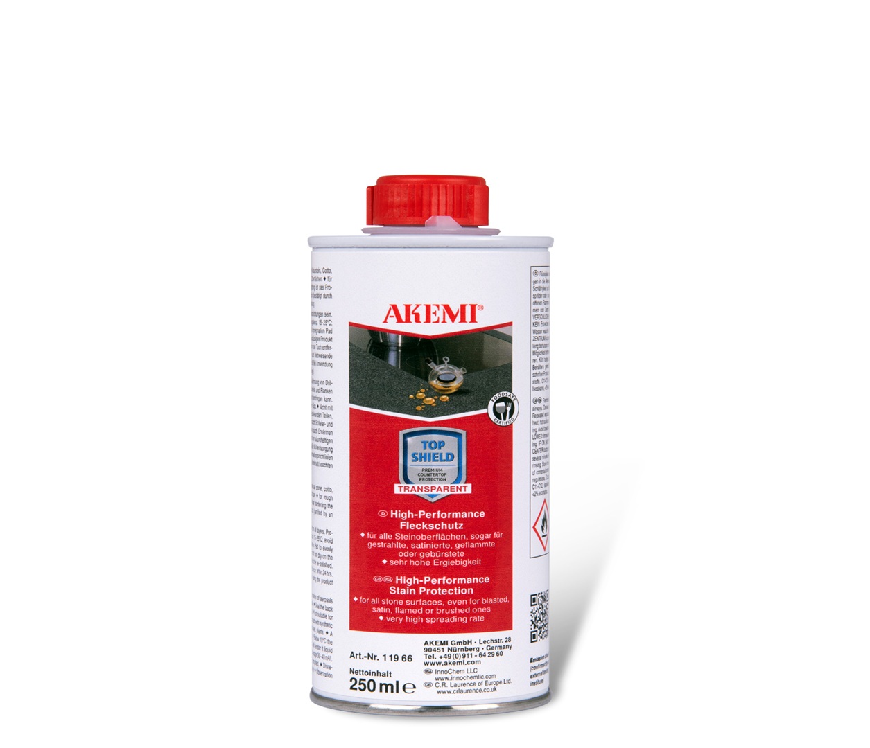 Marmi Futerno supplies AKEMI TOP SHIELD Transparent for premium water, oil, grease and stain protection of natural stone, quartz and ceramic surfaces.