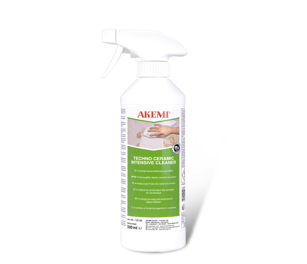 Marmi Futerno supplies AKEMI Techno Ceramic Intensive Cleaner for removing grease, food residue, stains, soap and limescale from high-tech ceramic surfaces.